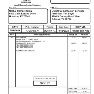 HCF Invoice #3303 for $756.92