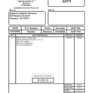 HCF Inv #3311 - Superior Integrity Svc. $1038.12