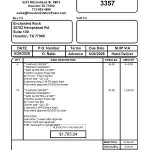HCF Invoice #3357 - EROCK Power/Final & Hood Tool Boxes - CHANGE ORDER