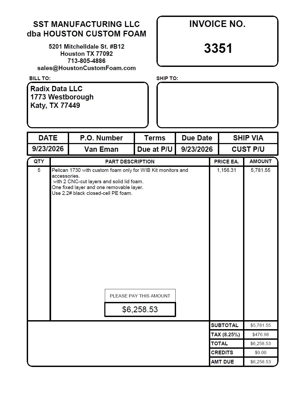 HCF Invoice #3351 Radix 092326